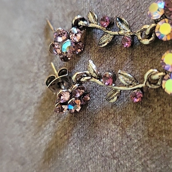 3/$30 Pink Crystal Floral Coquette Dangle Post Earrings - Picture 3 of 5